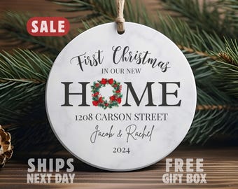 Adorno personalizado para casa nueva, adorno personalizado para la primera Navidad en nuestra nueva casa, regalo de agente inmobiliario para cliente, regalo para la dirección del nuevo propietario de la casa