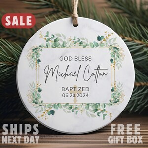Personalized Christening Ornament, Name and Date Custom Baptism Ornament, Personalized Baptism Gift Ornament, God Bless Christening Ornament