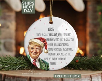 Adorno personalizado de Trump para tu esposo, adorno divertido de Trump, regalo de Navidad de Donald Trump 2024, regalos para tu esposo, adornos navideños de Trump