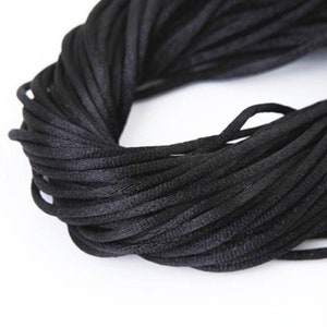 Black Satin Silk Cord Necklace For Men Or Women Silver Clasp 24&quot; -  2.0mm Satin Silky Black Cord Necklace w/ Extender - 2mm - Adjustable