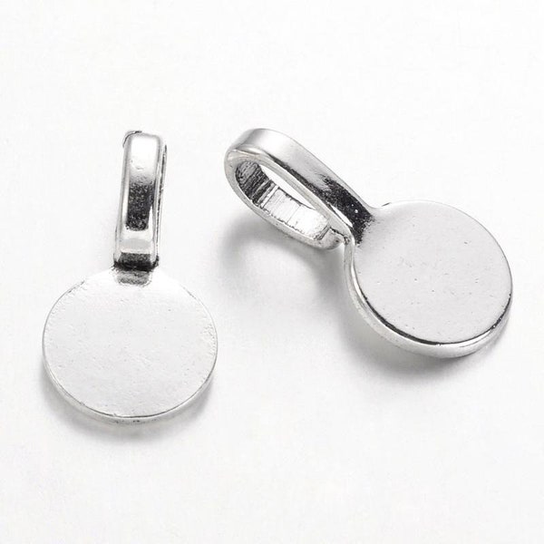 18mm Pendant Bail Finding with Flat back - 18mm Round Glue-on Pad -  Silver -  18x10x5.5mm - Various Packages Available