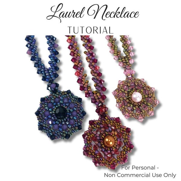 KR032 Beading TUTORIAL - Laurel Necklace Instructions  Beadweaving Instructions Seed Bead Jewelry Pattern - DIY Etutorial - Crystals