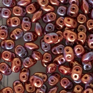 Bronze Luster Opaque Red - SuperDuo Two Hole 2x5mm Czech Glass Bead - Sold in 19.1 Gram Bag