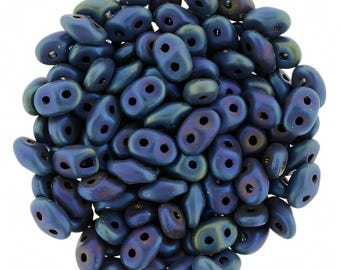 10g Matte Iris Blue SuperDuo Two Hole 2x5mm Czech Glass Bead - (21135) - 10 gram bag