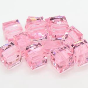 6mm Light Rose Pink Faceted cube Bead, Crystal Passions®, Light Rose 6x6mm faceted cube (5601). Sold per pkg of 5