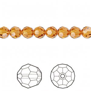 6mm Topaz Faceted Round Bead (5000), Swarovski crystal, Crystal Passions®, 6mm Topaz - pack of 18