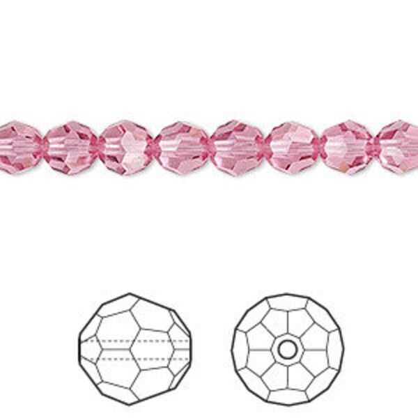 4mm, 6mm Rose 5000 Round Bead, Swarovski crystal, Crystal Passions®, 4mm,  6mm Rose 5000 - Pack of 6 or 12