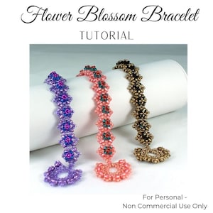 KR026 Beading TUTORIAL - Flower Blossoms Bracelet Beadweaving Instructions Seed Bead Jewelry Pattern - DIY Etutorial - RAW - 3mm Crystals