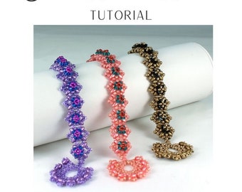 KR026 Beading TUTORIAL - Flower Blossoms Bracelet Beadweaving Instructions Seed Bead Jewelry Pattern - DIY Etutorial - RAW - 3mm Crystals