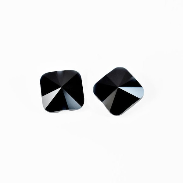 12mm 3009 Swarovski Crystal Elements Rivoli Square Button - Crystal Foiled Button - Jet Black  - 2 Pieces per Package