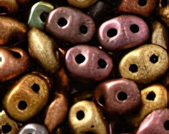 Matte - Metallic Gold Copper Iris K0162 - SuperDuo Two Hole 2x5mm Czech Glass Bead - Sold in 10 Gram Bag