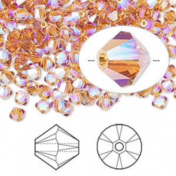 4mm & 6mm Topaz AB2X Swarovski 5301 5328 Bicone - Swarovski Crystal Passions®, Topaz Aurore Boreale 2X - Various Package Sizes Available