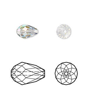 9x6mm Crystal AB (5500) faceted teardrop, Swarovski® crystal -  Swarovski Crystal Passions - Crystal AB - package of 5