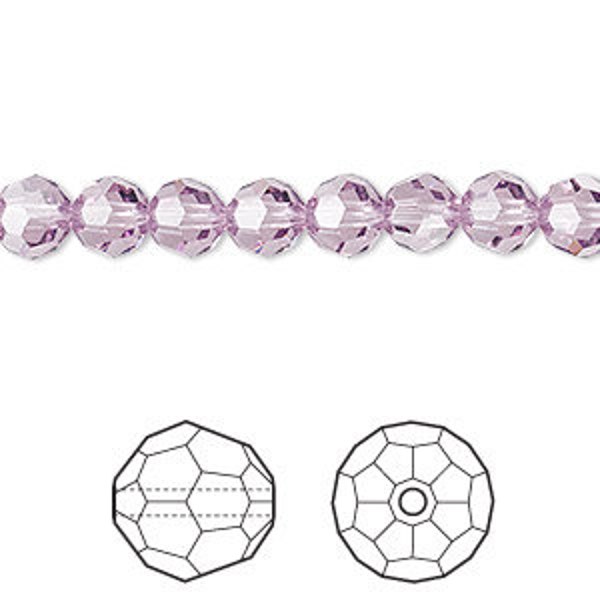 6mm Light Amethyst 5000 Round Bead, Swarovski crystal, Crystal Passions®, 6mm Lt Amethyst 5000 - Pack of 10