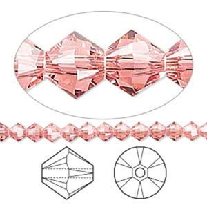 4mm Rose Peach Swarovski Crystal 5301 5328 Bicone - Xilion Passions®, - Pack of 48