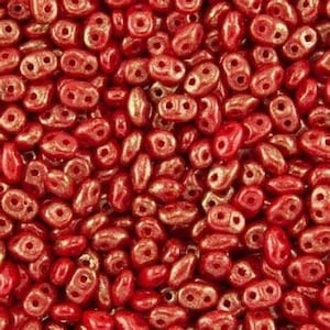 Marbled Red Gold - SuperDuo Two Hole 2x5mm Czech Glass Bead - Sold in 10 Gram Bag