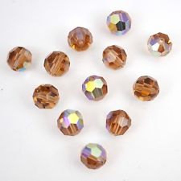 8mm Smokey Topaz AB Faceted Round Bead, (5000) Swarovski crystal, Crystal Passions®, Smokey Topaz AB Pack of 6