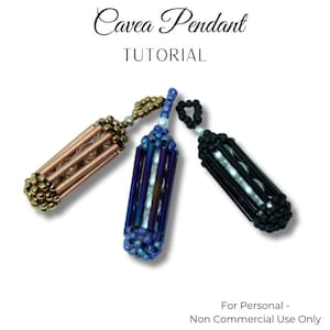 KR025 Beading TUTORIAL - Cavea Pendant Beadweaving Instructions Seed Bead Jewelry Pattern - DIY Etutorial CRAW - Long Bugle Bead - 8mm Pearl