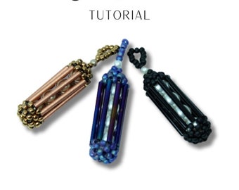 KR025 Beading TUTORIAL - Cavea Pendant Beadweaving Instructions Seed Bead Jewelry Pattern - DIY Etutorial CRAW - Long Bugle Bead - 8mm Pearl
