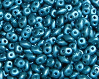 Pearl Coat Emerald 25043 - SuperDuo Two Hole 2x5mm Czech Glass Bead - Sold in 10 Gram Bag