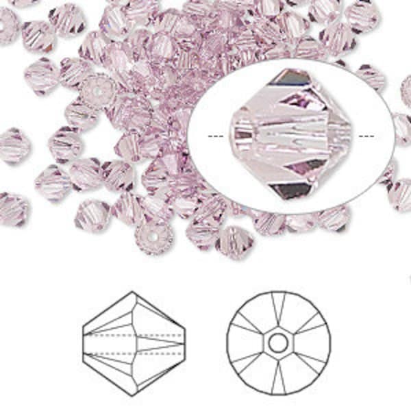 4mm Light Amethyst Swarovski 5301 5328 Bicone - Swarovski Crystal Passions®, Crystal Light Amethyst- Various Package Sizes Available