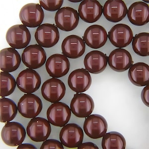12mm Maroon 5810 Pearl, Swarovski® crystals, Maroon, 12mm round (5810). Sold per pkg of 19