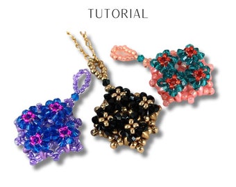 KR023 Beading TUTORIAL - Romulus Star Pendant Beadweaving Instructions Seed Bead Jewelry Pattern - DIY Etutorial - RAW - 3mm Crystals
