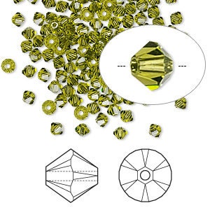 4mm 5301 5328 Olivine Bead, Swarovski crystal, Crystal Passions®, 4mm Olivine Bicone - Package of 48