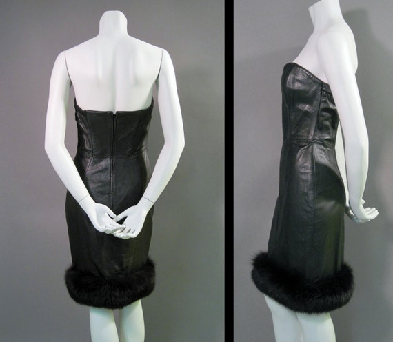 Vintage Dress 80s Strapless North Beach Black Lea… - image 3