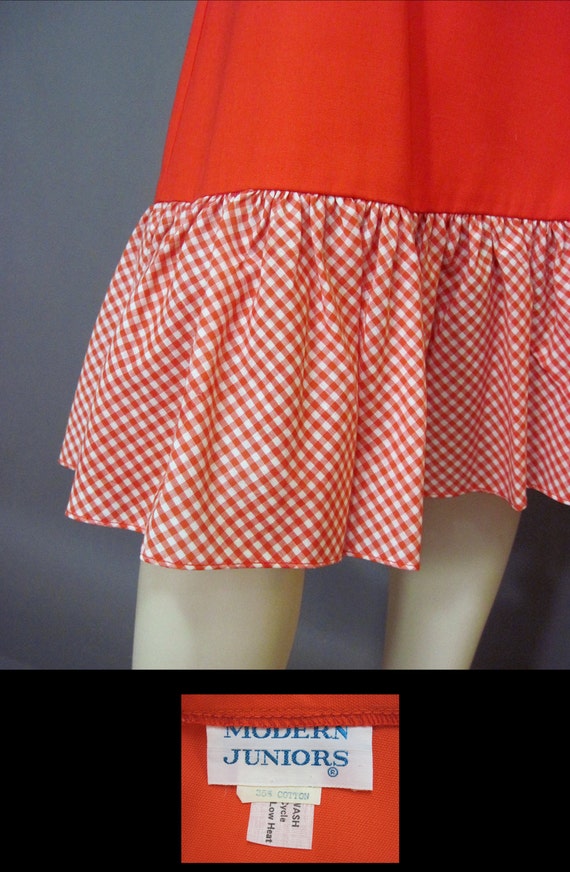 Vintage Skirt 70s Orange Canvas Gingham Ruffle Tr… - image 5