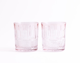 Powder Pink Crystal Old-Fashioned tumblers |  Crystal Rocks Glasses | Crystal Old- Fashioned Glasses | Crystal Whiskey Glass Set of 2