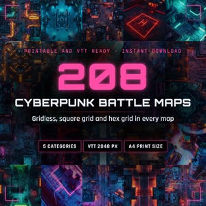 200+ Cyberpunk Battle Maps, Sci Fi Battlemap Pack for DnD 5e, Roll20, Foundry VTT, Owlbear Rodeo, Printable Gridless Hex and Square Grid