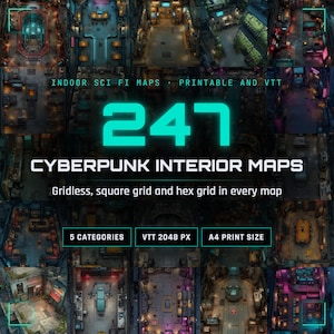 Cyberpunk Battle Maps, 247 Interior and Street Battlemaps, D&D 5e Sci Fi TTRPG, Roll20 Foundry VTT Owlbear Rodeo, Printable Digital Download