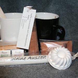 Gift set, cup, candle, gift item, time out, coffee, tea, chocolate; birthday