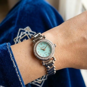 Arabic Numeral Watch, Eid Abaya Gift Watch, Gold Green Dial, Moroccan Kaftan Accessory for Women, Abaya & Kaftan Accessory