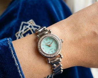 Arabic Numeral Watch, Eid Abaya Gift Watch, Gold Green Dial, Moroccan Kaftan Accessory for Women, Abaya & Kaftan Accessory