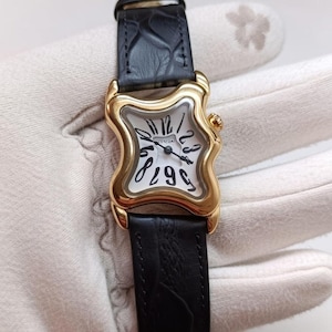 Dalí Surrealist Melted Watch for Men and Women, Artistic Gold-Tone Watch, Genuine Leather Strap, Quartz Movement image 1