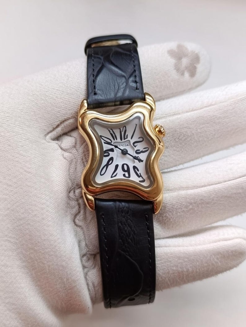 Dalí Surrealist Melted Watch for Men and Women, Artistic Gold-Tone Watch, Genuine Leather Strap, Quartz Movement image 1
