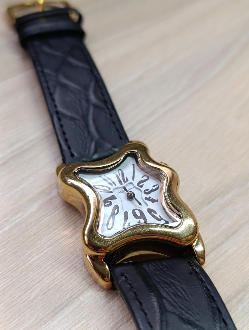 Dalí Surrealist Melted Watch for Men and Women, Artistic Gold-Tone Watch, Genuine Leather Strap, Quartz Movement image 4
