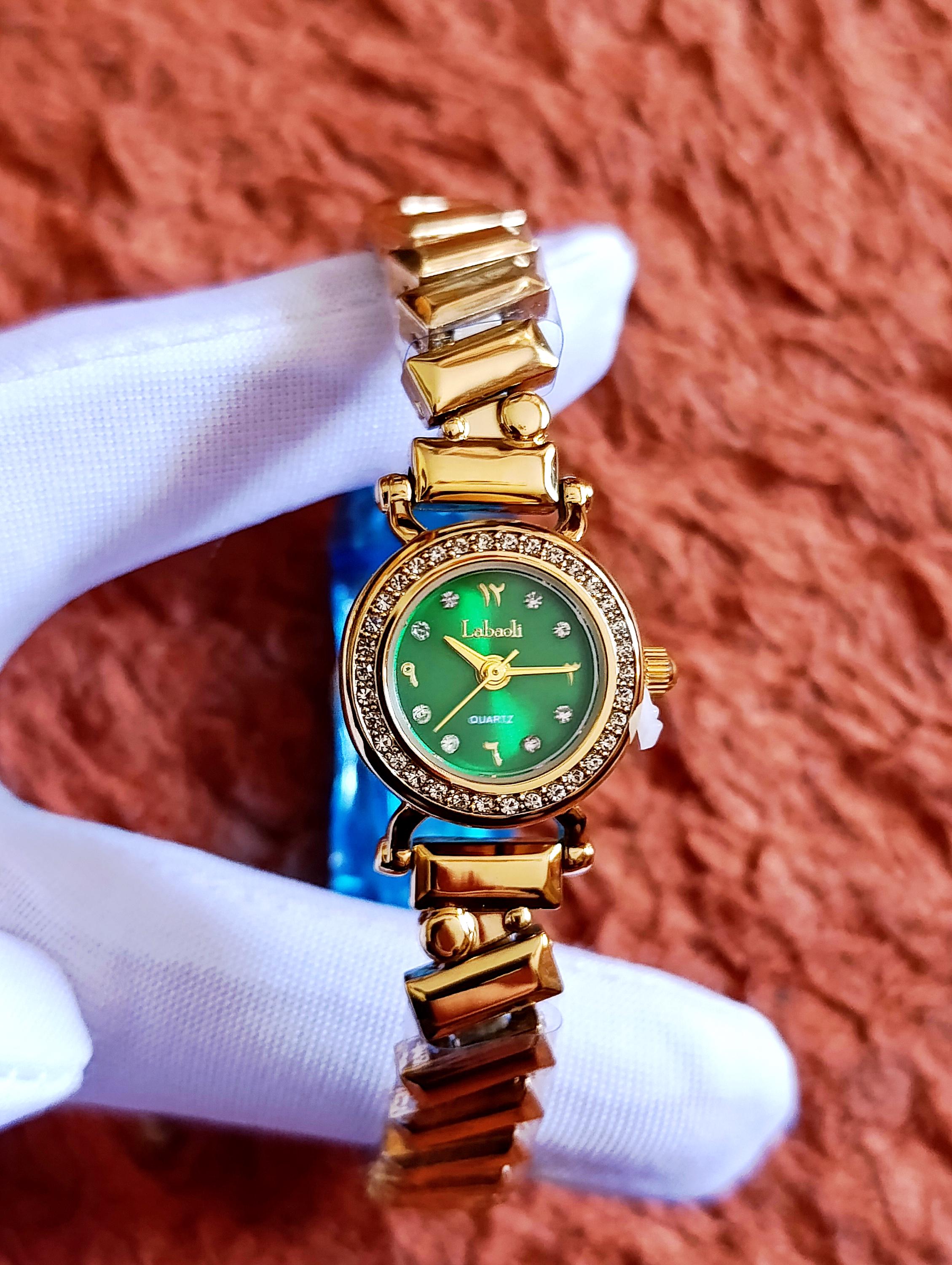 Women\'s Gold And Green Analog Elegant Cable Cuff Arabic Numbers Bracelet Watch Womens Rolex Datejust Watch 16233 Two Tone | 36Mm | Green  main image 4