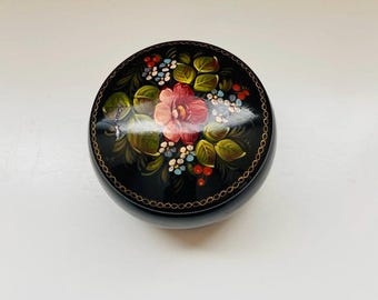 Vintage 1970’s Metal Hand Painted Floral Trinket Box Boho Shabby Chic Hollywood Regency
