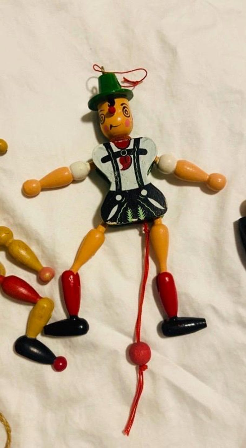 Vintage Set of Vintage String Wood Pull Toy Dolls Retro Folk Art Rustic ...