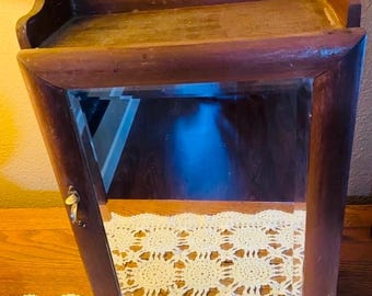 Vintage Wood Medicine Cabinet with Beveled Mirror Farmhouse CottageCore Rustic Primitive