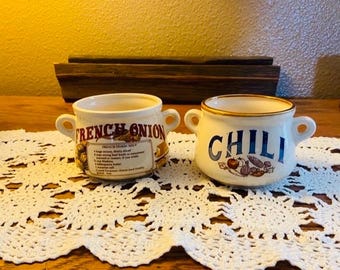 Vintage Soup Mugs Double Handle Japan Retro Kitsch Farmhouse