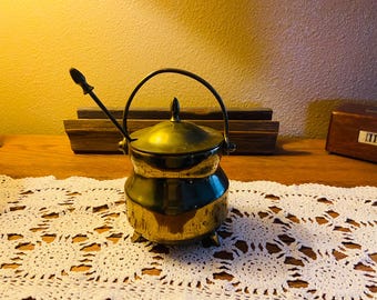 Vintage Brass 3 Footed Smudge Pot Firestarter Cauldron With Pumice Wand And Lid Spiritual Boho Old World Rustic