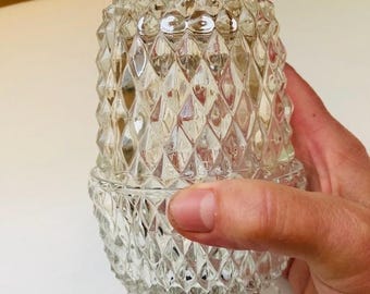 Vintage Indiana Glass Diamond Point Angel Light Clear Glass Fairy Lamp