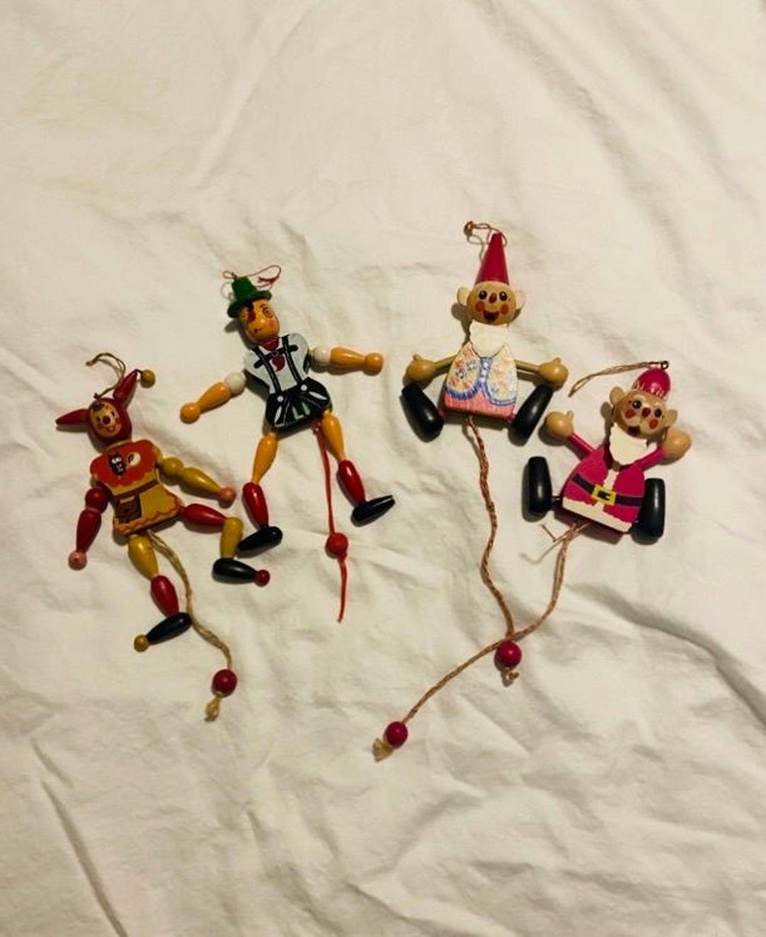 Vintage Set of Vintage String Wood Pull Toy Dolls Retro Folk Art Rustic ...