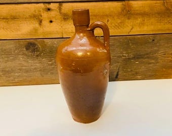 Vintage Brown Salt Glaze Stoneware Jug Primitive Rustic Farmhouse