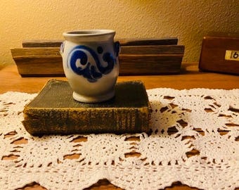 Vintage Salt Glaze Eared Small Crock Primitive Farmhouse Rustic