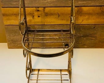 Vintage Gold Tone Metal 2 Tier Shelf with Heart and Scrolls Hollywood Regency Shabby Chic Ornate